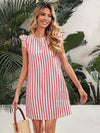 Tie Back Ruffle Armhole Striped Dress