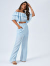 Off Shoulder Crop Top Paperbag Waist Pants Set
