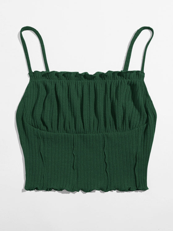 Frill Trim Ruched Front Rib knit Cami Top
