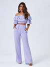 Off Shoulder Crop Top Paperbag Waist Pants Set