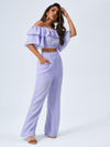 Off Shoulder Crop Top Paperbag Waist Pants Set