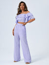 Off Shoulder Crop Top Paperbag Waist Pants Set