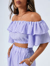 Off Shoulder Crop Top Paperbag Waist Pants Set