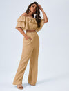 Off Shoulder Crop Top Paperbag Waist Pants Set