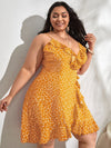 Plus Allover Heart Print Tie Side Wrap Cami Dress
