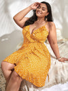 Plus Allover Heart Print Tie Side Wrap Cami Dress