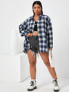 Plus Tartan Plaid Button Up Tunic Shirt