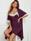 2 Pack Lace Panel Robe Pajama Set