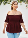 Plus Swiss Dot Shirred Bardot Blouse