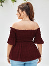 Plus Swiss Dot Shirred Bardot Blouse