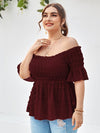 Plus Swiss Dot Shirred Bardot Blouse