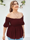 Plus Swiss Dot Shirred Bardot Blouse