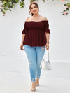 Plus Swiss Dot Shirred Bardot Blouse
