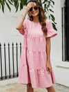 Solid Flounce Sleeve Smock Dress