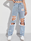 Light Wash Destroyed Detail Boyfriend Jeans