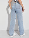 Light Wash Destroyed Detail Boyfriend Jeans