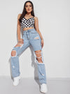 Light Wash Destroyed Detail Boyfriend Jeans
