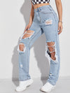 Light Wash Destroyed Detail Boyfriend Jeans