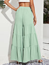 Elastic Waist Tiered Hem Palazzo Pants