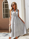 Striped Print Notched Neck A line Dress