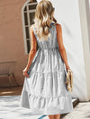 Striped Print Notched Neck A line Dress