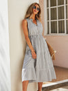 Striped Print Notched Neck A line Dress