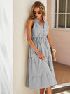 Striped Print Notched Neck A line Dress