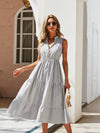 Striped Print Notched Neck A line Dress