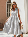 Striped Print Notched Neck A line Dress