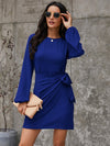 Bishop Sleeve Tie Side Wrap Dress