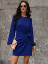 Bishop Sleeve Tie Side Wrap Dress