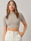 BASICS Mock Neck Rib knit Crop Top