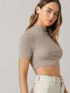 BASICS Mock Neck Rib knit Crop Top