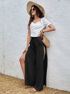 Tie Waist Split Thigh Wide Leg Pants