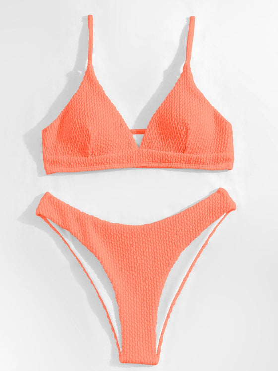 Plain Textured Bikini Swimsuit