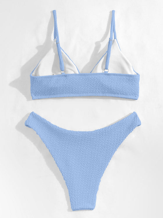 Plain Textured Bikini Swimsuit