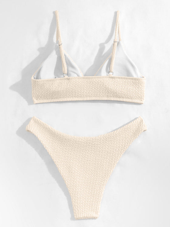 Plain Textured Bikini Swimsuit