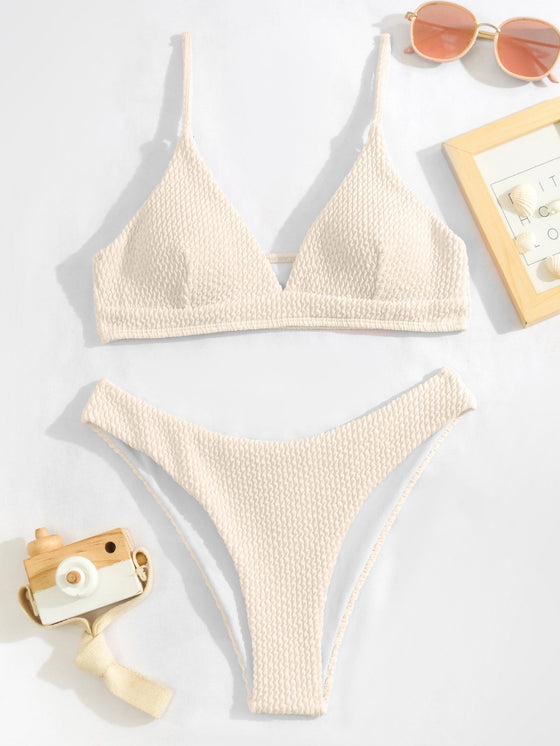 Plain Textured Bikini Swimsuit