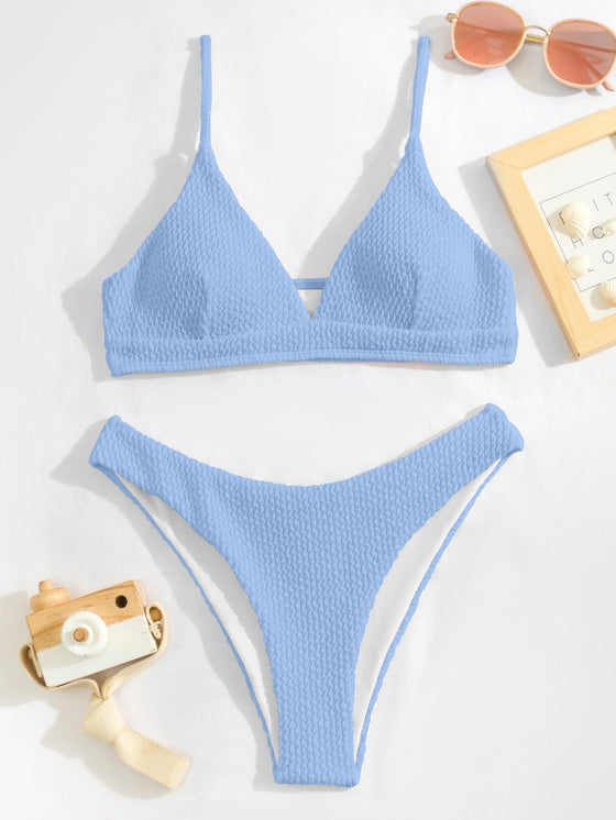 Plain Textured Bikini Swimsuit