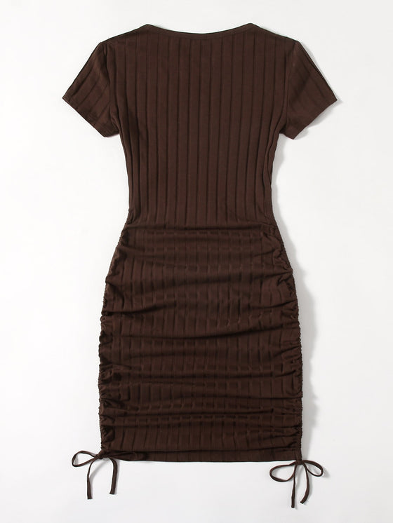 Plus Drawstring Side Rib knit Bodycon Dress