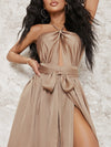 BAE Self Belted High Split Satin Cami Dress