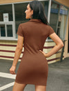Button Front Ruched Bodycon Dress