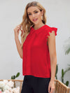 Ruffle Armhole Lace Applique Top