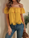 Laser Cut Off The Shoulder Crop Blouse