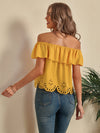 Laser Cut Off The Shoulder Crop Blouse