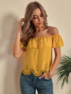 Laser Cut Off The Shoulder Crop Blouse