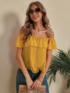 Laser Cut Off The Shoulder Crop Blouse