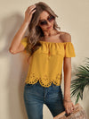 Laser Cut Off The Shoulder Crop Blouse