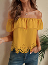 Laser Cut Off The Shoulder Crop Blouse