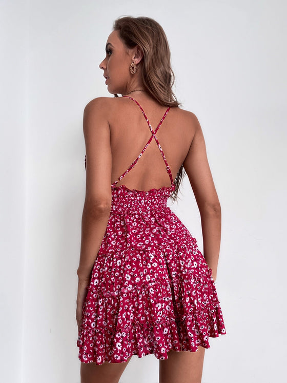 Ditsy Floral Criss Cross Backless Cami Dress